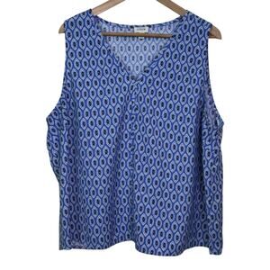 J.Crew Plus Size 2X Blue Print Sleeveless V-Neck Blouse